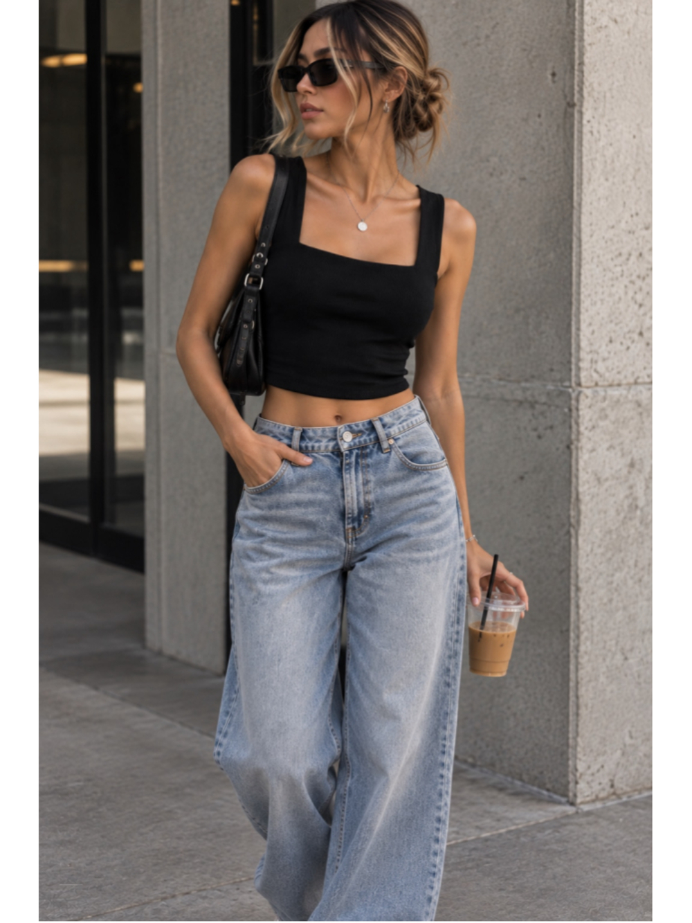 Zara Black Ribbed Crop Top Size L Square Neck Acubi Y2K NWT